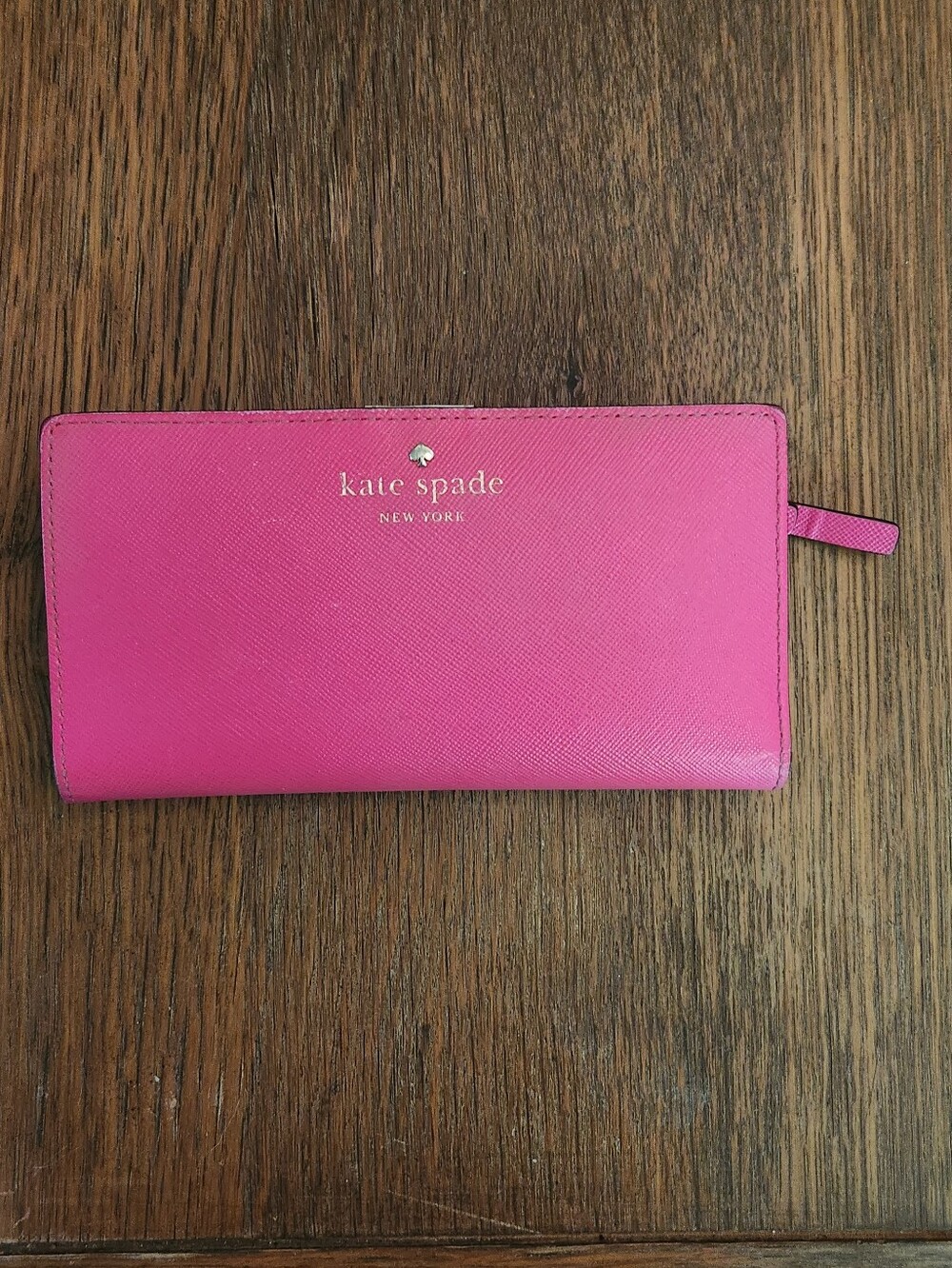 Kate Spade Neon Pink Saffiano  Zip Wallet White Interior